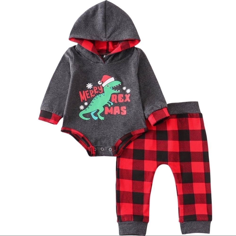 NEW- Merry Rex Mas Baby Dino Hoodie Set